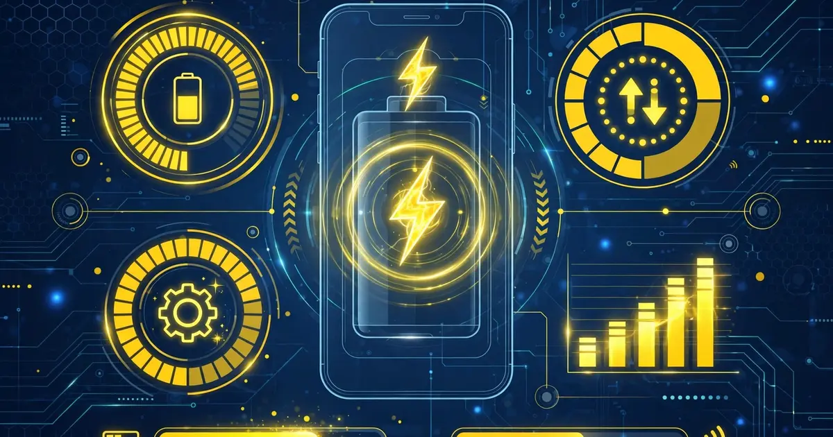 Smartphone battery and data usage stats with a charging bolt