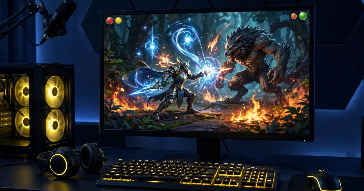 Desktop computer running an Android emulator with a mobile game