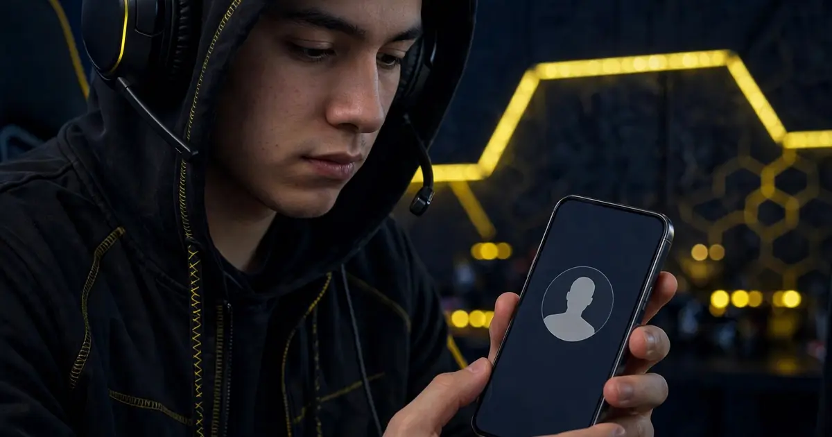 Gamer using an anonymous guest account avatar on a smartphone
