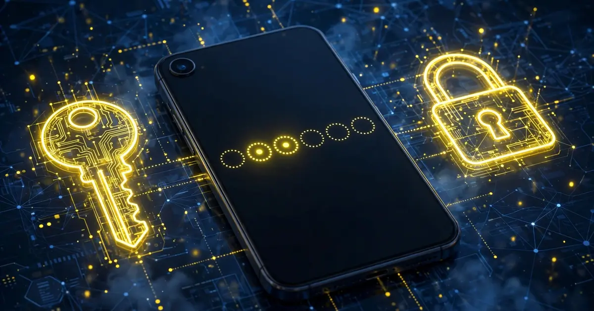 Smartphone receiving a verification code with key and lock icons